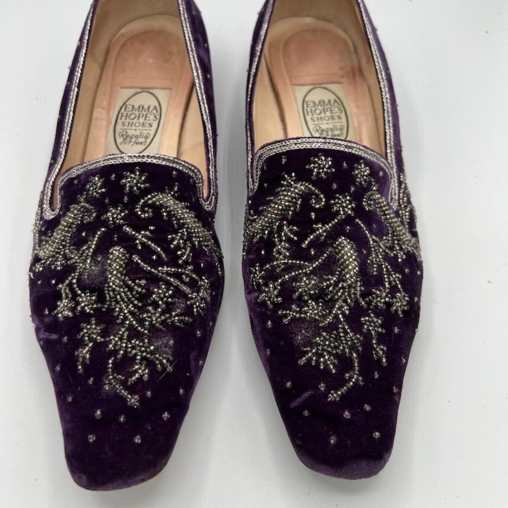 Emma Hope Velvet Beaded Slippers in Purple size 38